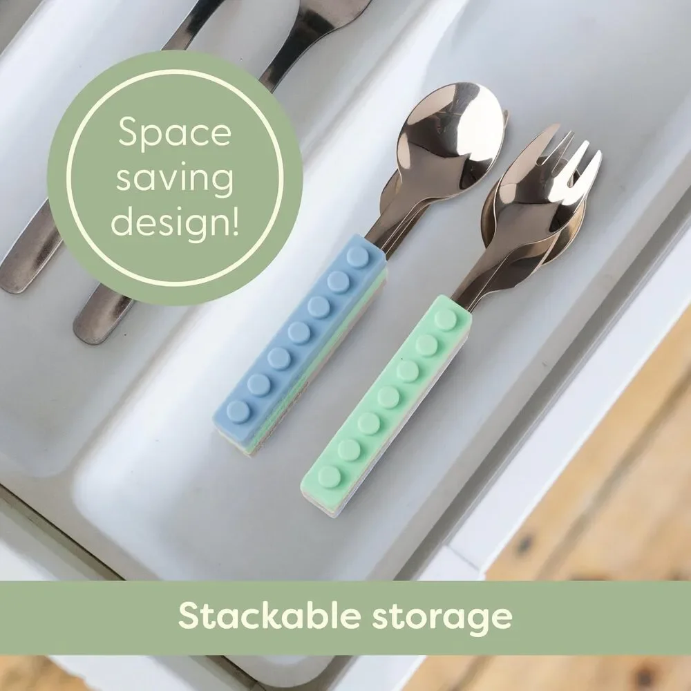 Toddler Silverware Set Interlocking 6 Piece Toddler Spoons&Forks Self-Feeding 2+